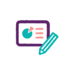 Colorful abstract design with purple pink and teal shapes