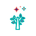 Colorful abstract tree with stars on a black background
