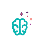 Colorful brain with sparkling stars on black background illustration