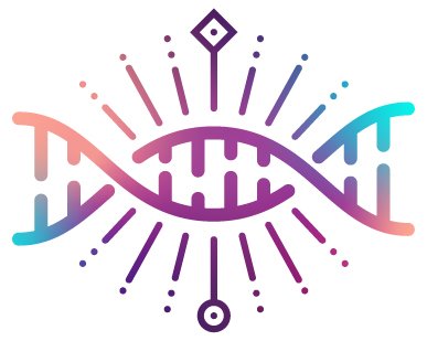 Colorful DNA strand illustration with geometric design elements