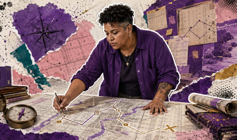 Person exploring maps with tools and charts on a table