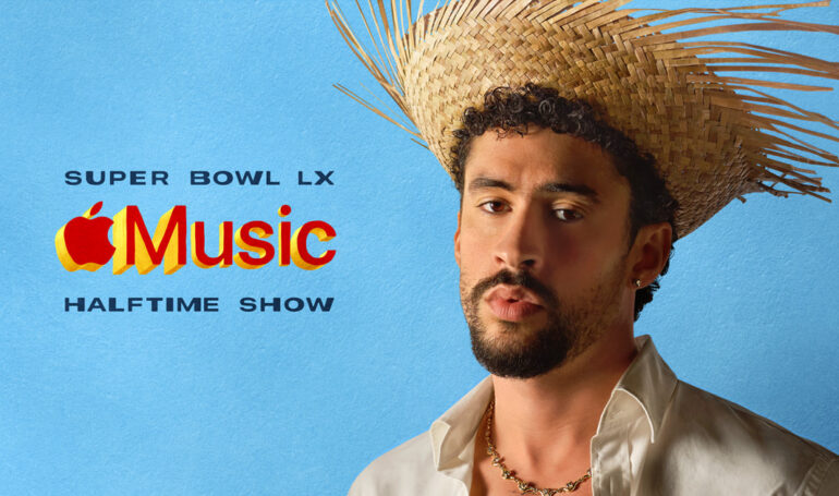 Performer with straw hat promotes Super Bowl Apple Music show