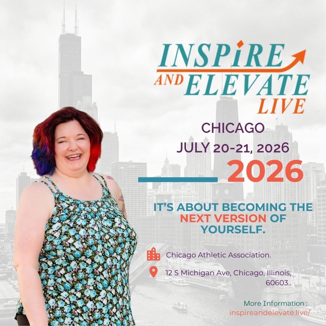 Smiling woman promoting Chicago event Inspire and Elevate 2026